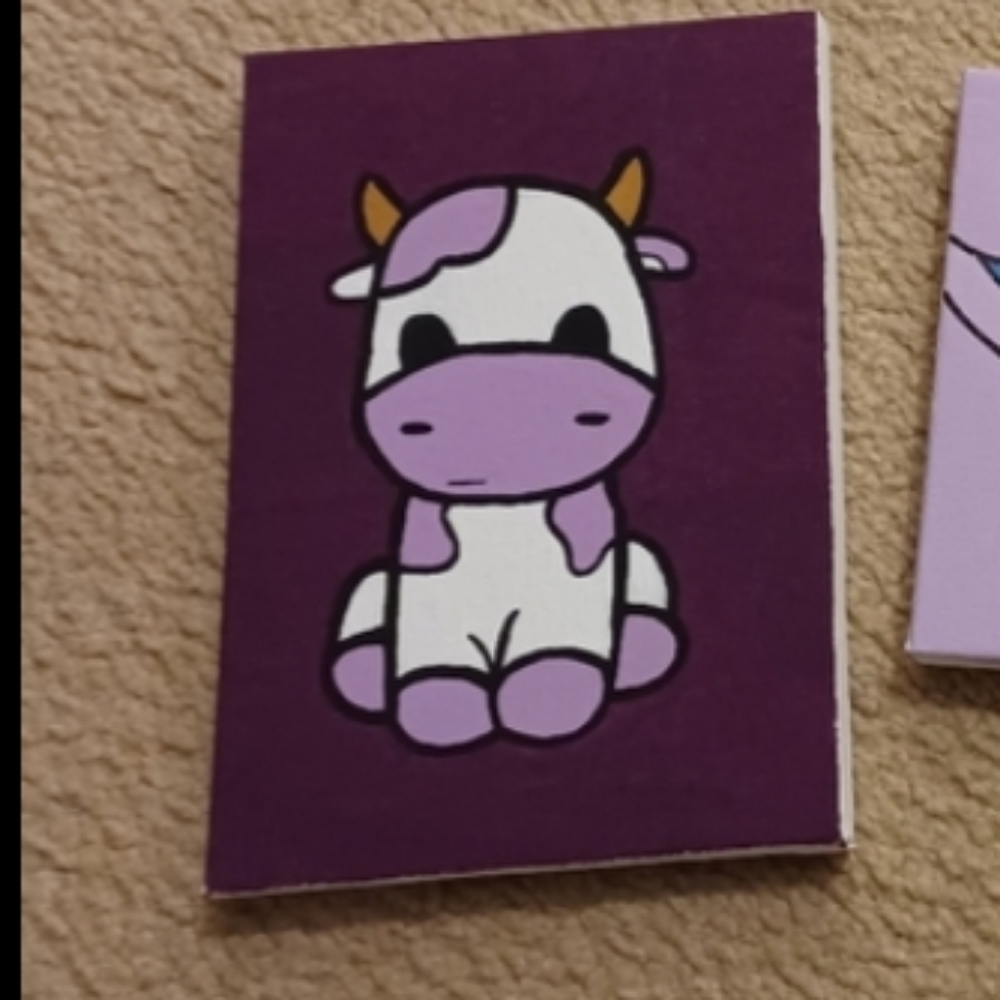 4/$80 "Cute Purple Cow" Animated Canvas Painting - 4.75 in. x 6.75 in. Canvas